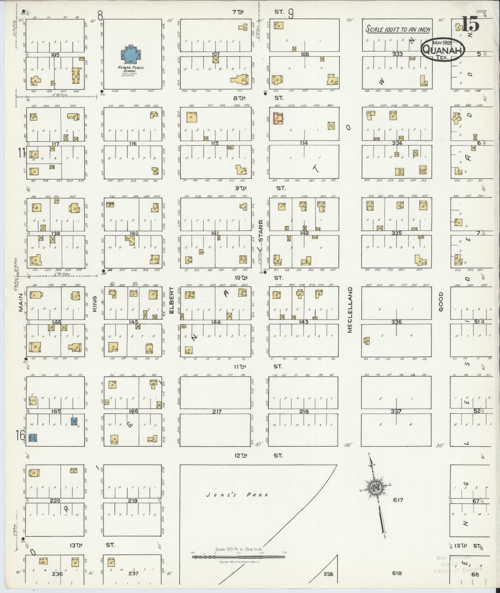 Sanborn Fire Insurance Map from Quanah, Hardeman County, Texas (1921), Sheet #0015 - Historic Sanborn Fire Insurance Map Print, vintage old map wall art, antique decor, genealogy gift, Texas Texas map