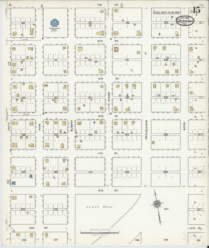 Sanborn Fire Insurance Map from Quanah, Hardeman County, Texas (1921), Sheet #0015 - Historic Sanborn Fire Insurance Map Print, vintage old map wall art, antique decor, genealogy gift, Texas Texas map