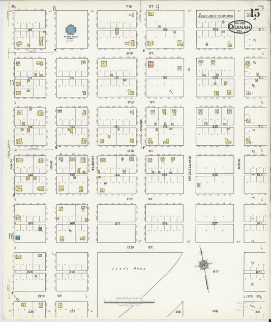 Sanborn Fire Insurance Map from Quanah, Hardeman County, Texas (1921), Sheet #0015 - Historic Sanborn Fire Insurance Map Print, vintage old map wall art, antique decor, genealogy gift, Texas Texas map