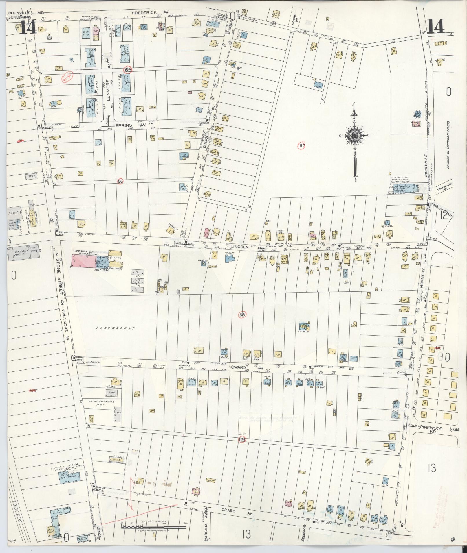 Sanborn Fire Insurance Map from Rockville, Montgomery County, Maryland (1960), Sheet #0014 - Historic Sanborn Fire Insurance Map Print, vintage old map wall art