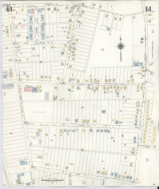 Sanborn Fire Insurance Map from Rockville, Montgomery County, Maryland (1960), Sheet #0014 - Historic Sanborn Fire Insurance Map Print, vintage old map wall art