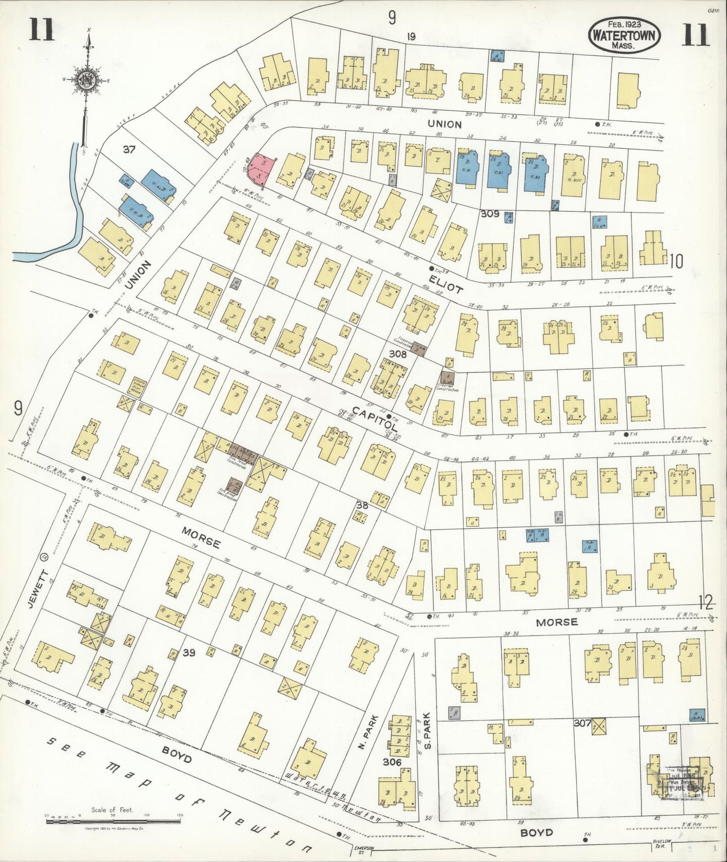 Sanborn Fire Insurance Map from Watertown, Middlesex County, Massachusetts (1923), Sheet #0011 - Complete Map Set gallery image, historic Sanborn map, vintage wall art, Massachusetts Massachusetts