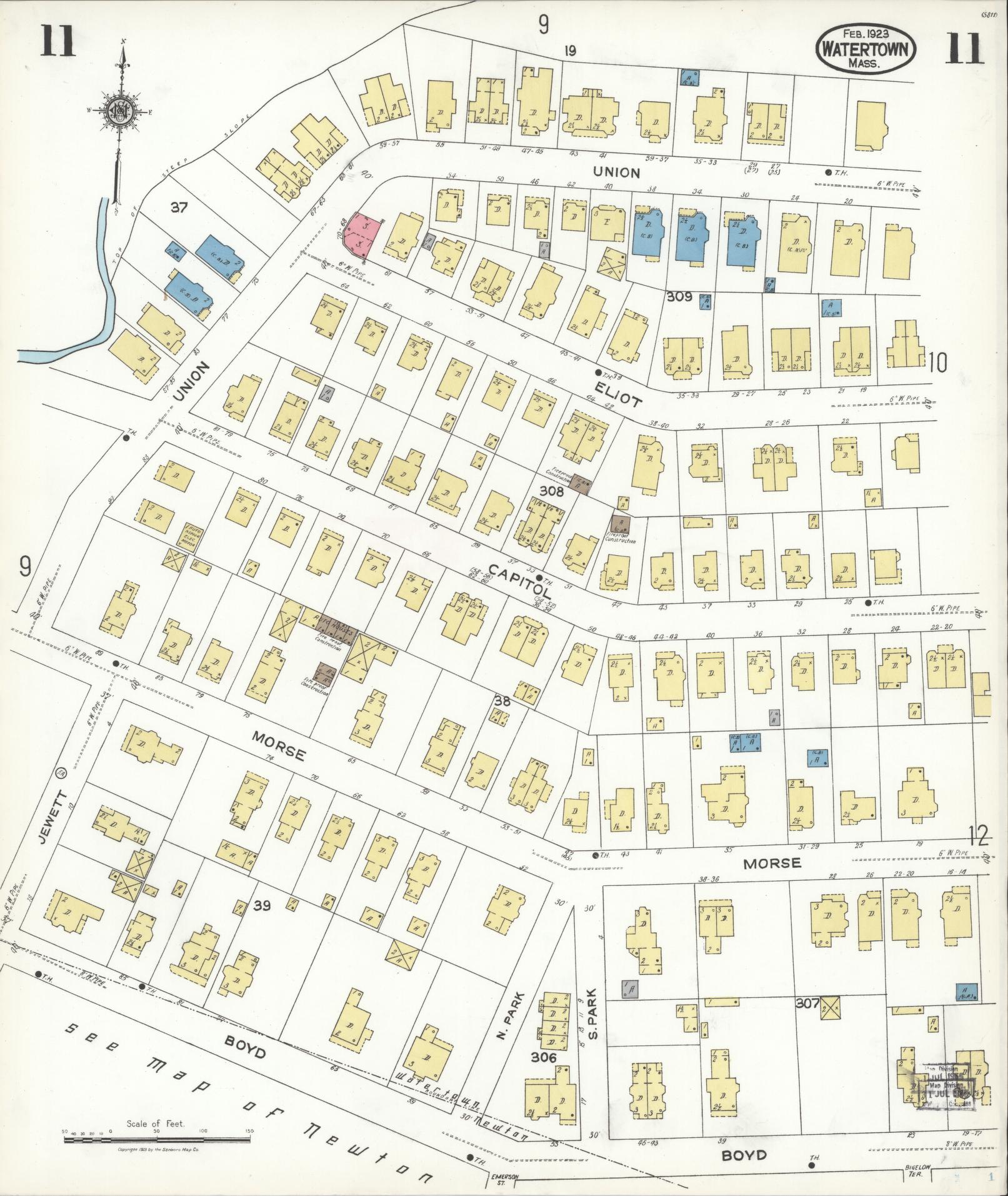 Sanborn Fire Insurance Map from Watertown, Middlesex County, Massachusetts (1923), Sheet #0011 - Complete Map Set gallery image, historic Sanborn map, vintage wall art, Massachusetts Massachusetts