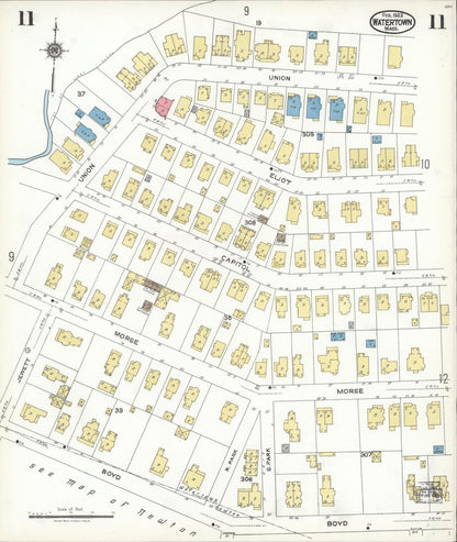 Sanborn Fire Insurance Map from Watertown, Middlesex County, Massachusetts (1923), Sheet #0011 - Complete Map Set gallery image, historic Sanborn map, vintage wall art, Massachusetts Massachusetts