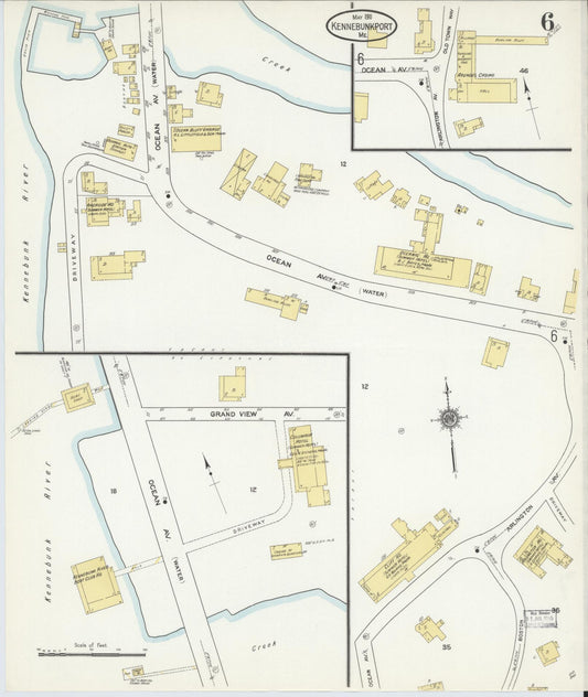 Sanborn Fire Insurance Map from Kennebunkport, York County, Maine (1911), Sheet #0006 - Historic Sanborn Fire Insurance Map Print, vintage old map wall art, antique decor, genealogy gift, Maine Maine map