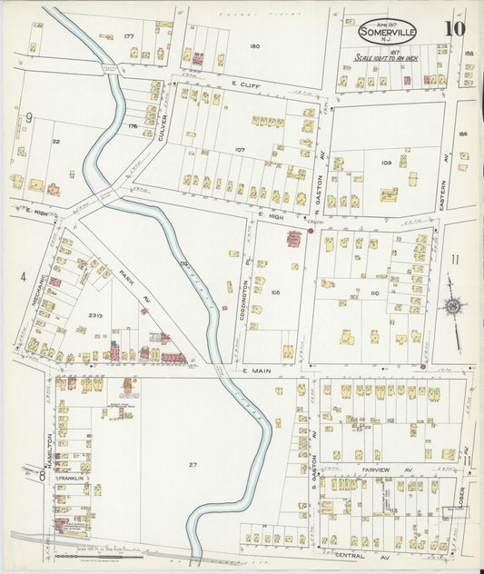 Sanborn Fire Insurance Map from Somerville, Somerset County, New Jersey (1917), Sheet #0010 - Historic Sanborn Fire Insurance Map Print, vintage old map wall art, antique decor, genealogy gift, New Jersey New Jersey map
