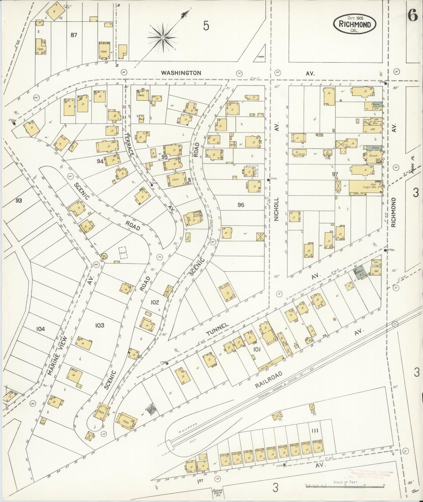 Sanborn Fire Insurance Map from Richmond, Contra Costa County, California (1905), Sheet #0006 - Complete Map Set gallery image, historic Sanborn map, vintage wall art, California California