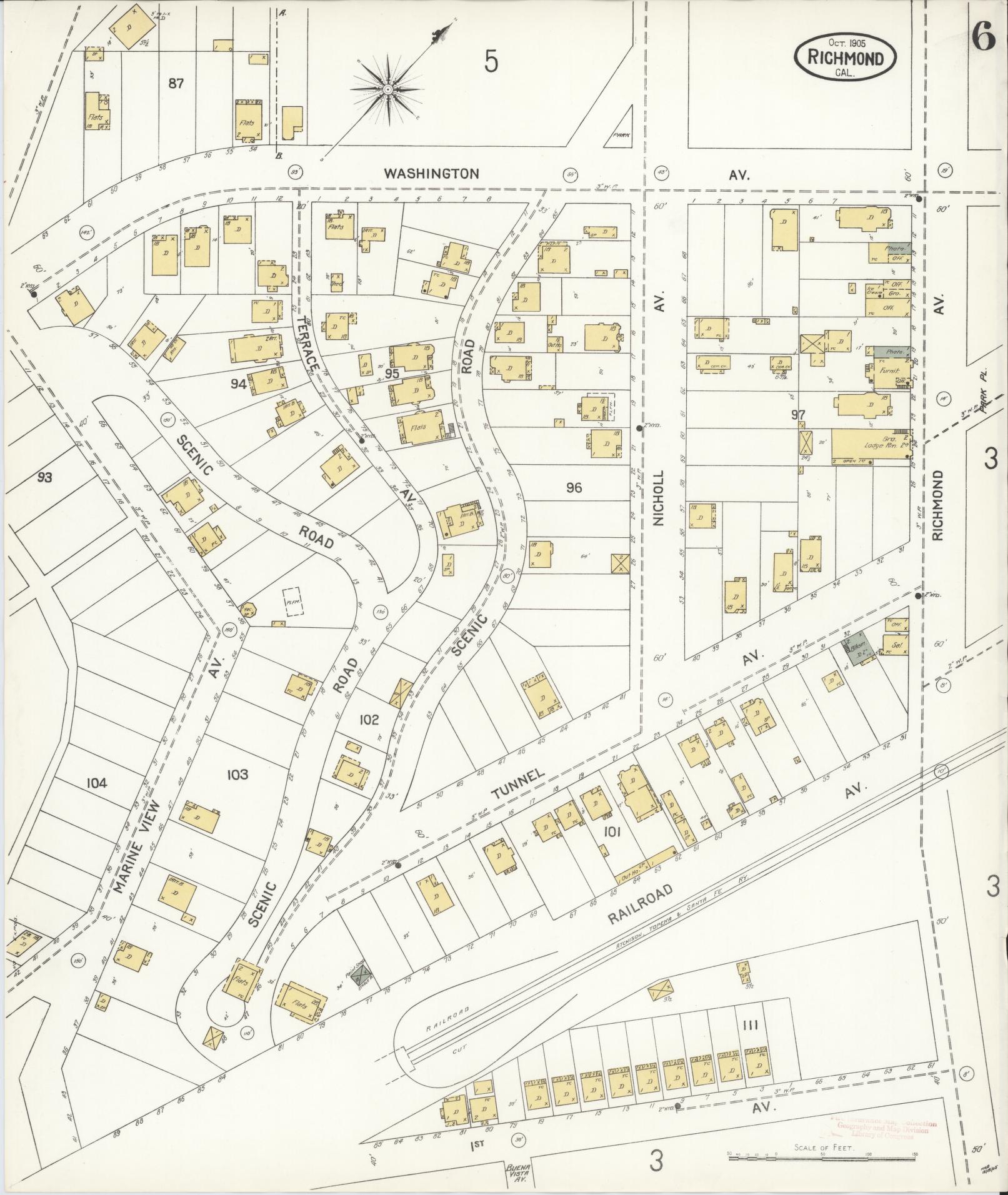 Sanborn Fire Insurance Map from Richmond, Contra Costa County, California (1905), Sheet #0006 - Complete Map Set gallery image, historic Sanborn map, vintage wall art, California California