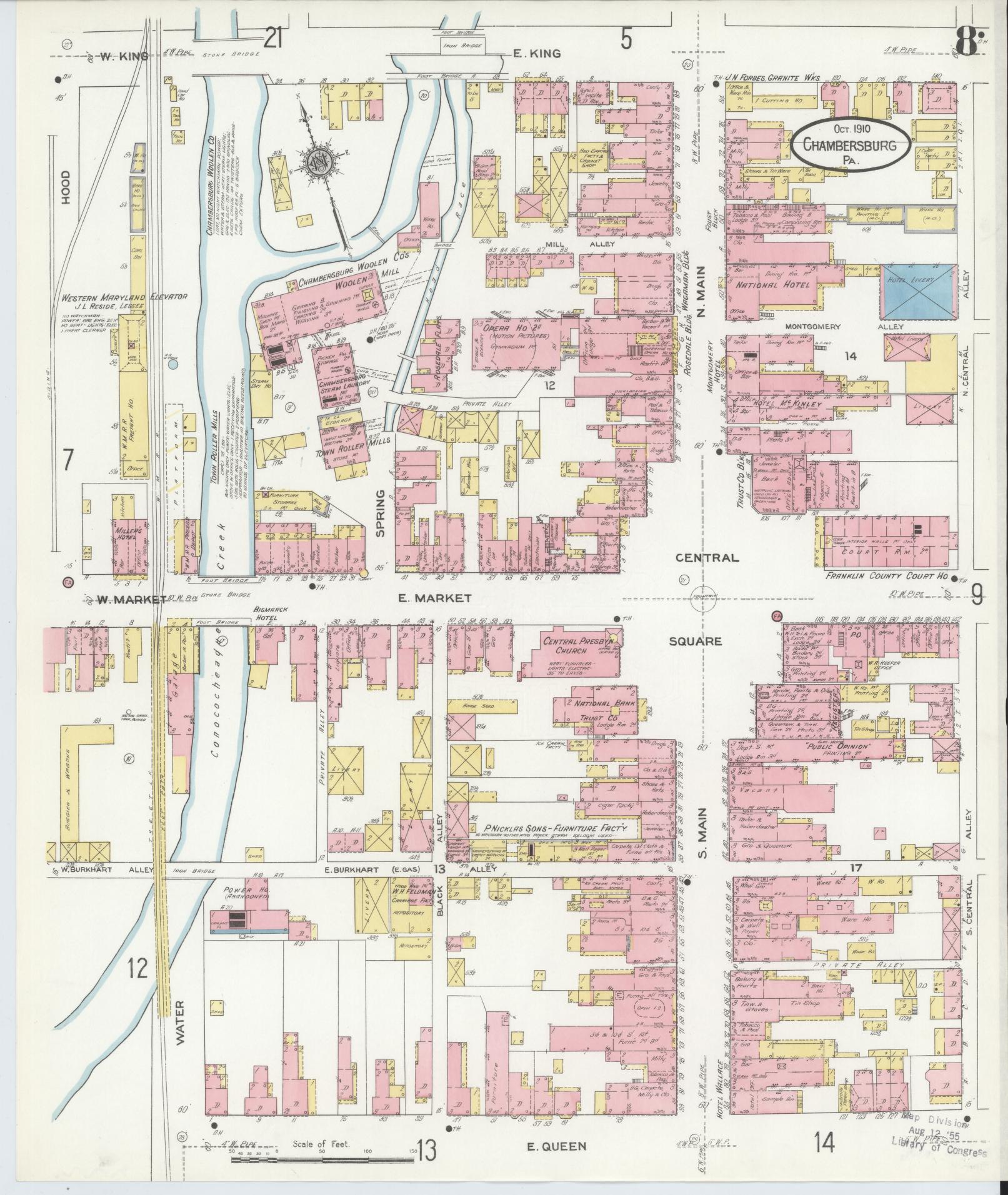 Sanborn Fire Insurance Map from Chambersburg, Franklin County, Pennsylvania (1910), Sheet #0008 - Historic Sanborn Fire Insurance Map Print, vintage old map wall art, antique decor, genealogy gift, Pennsylvania Pennsylvania map