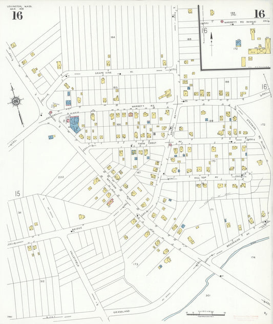 Sanborn Fire Insurance Map from Lexington, Middlesex County, Massachusetts (1935), Sheet #0016 - Historic Sanborn Fire Insurance Map Print, vintage old map wall art, antique decor, genealogy gift, Massachusetts Massachusetts map