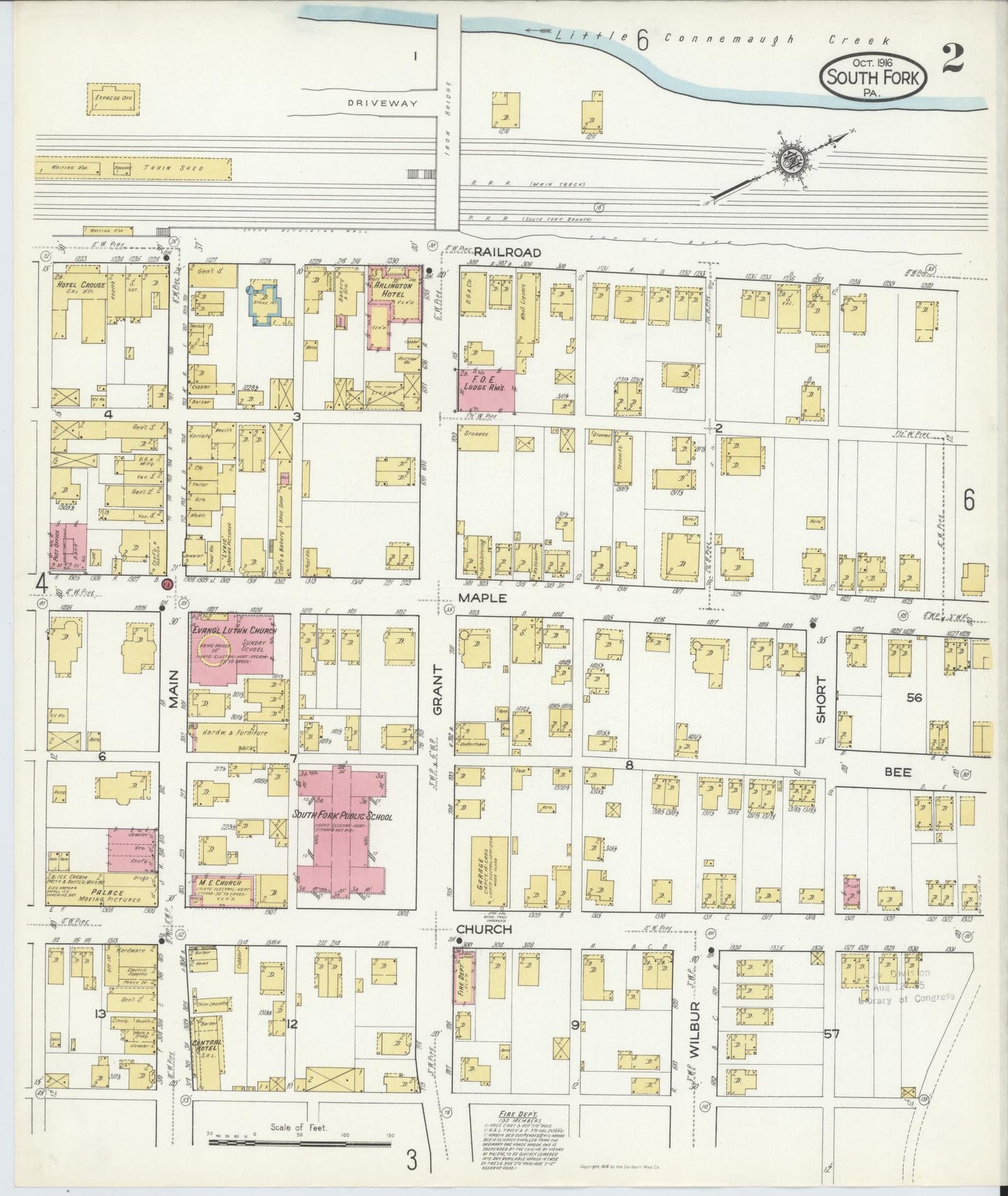 Sanborn Fire Insurance Map from South Fork, Cambria County, Pennsylvania (1916), Sheet #0002 - Historic Sanborn Fire Insurance Map Print, vintage old map wall art, antique decor, genealogy gift, Pennsylvania Pennsylvania map