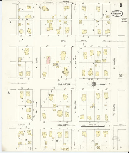 Sanborn Fire Insurance Map from Vinton, Benton County, Iowa (1913), Sheet #0009 - Historic Sanborn Fire Insurance Map Print, vintage old map wall art