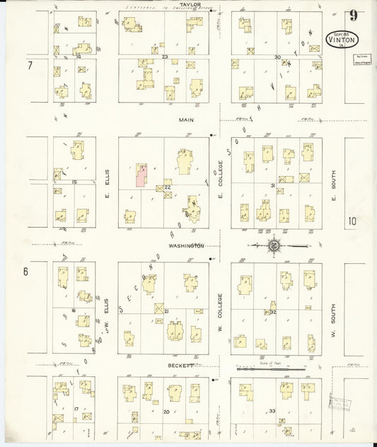 Sanborn Fire Insurance Map from Vinton, Benton County, Iowa (1913), Sheet #0009 - Historic Sanborn Fire Insurance Map Print, vintage old map wall art