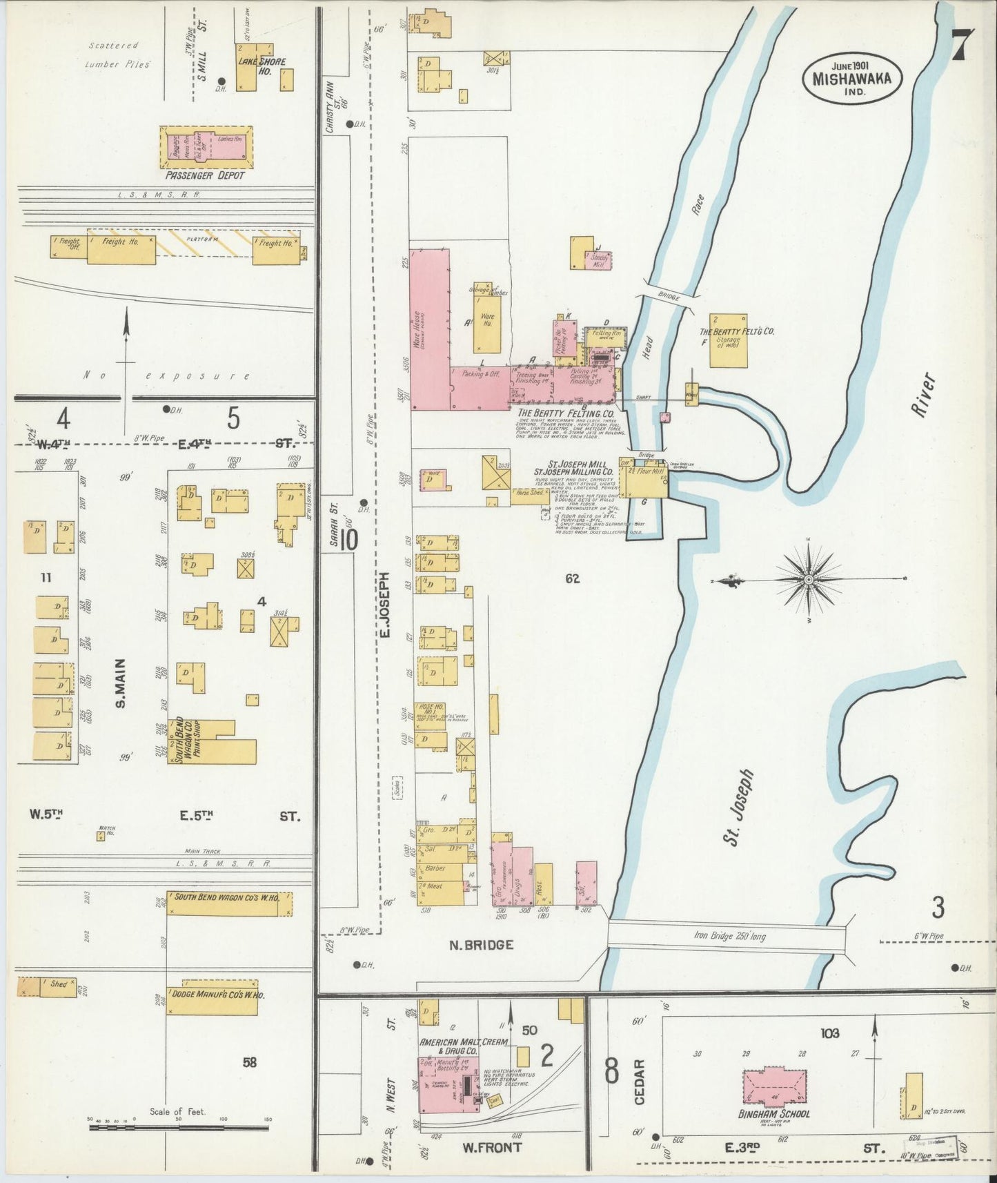 Sanborn Fire Insurance Map from Mishawaka, Saint Joseph County, Indiana (1901), Sheet #0007 - Complete Map Set gallery image, historic Sanborn map, vintage wall art, Indiana Indiana