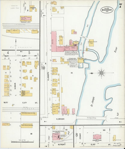 Sanborn Fire Insurance Map from Mishawaka, Saint Joseph County, Indiana (1901), Sheet #0007 - Complete Map Set gallery image, historic Sanborn map, vintage wall art, Indiana Indiana
