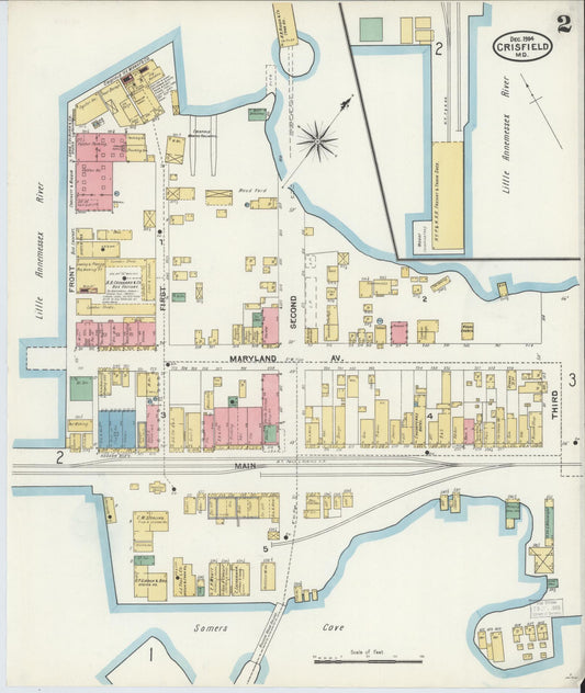 Sanborn Fire Insurance Map from Crisfield, Somerset County, Maryland (1904), Sheet #0002 - Historic Sanborn Fire Insurance Map Print, vintage old map wall art, antique decor, genealogy gift, Maryland Maryland map