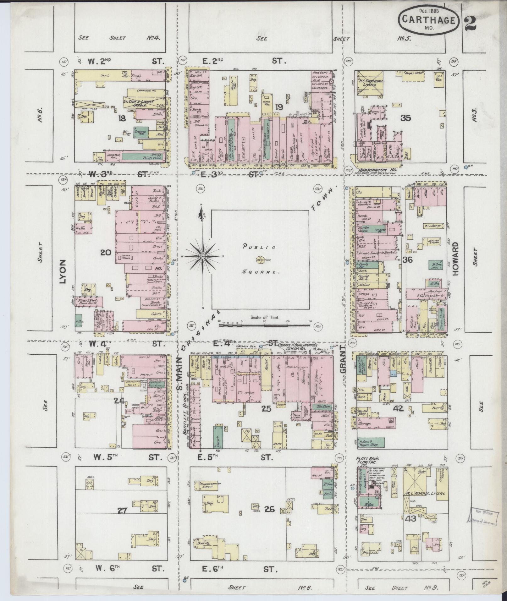 Sanborn Fire Insurance Map from Carthage, Jasper County, Missouri (1888), Sheet #0002 - Complete Map Set gallery image, historic Sanborn map, vintage wall art, Missouri Missouri