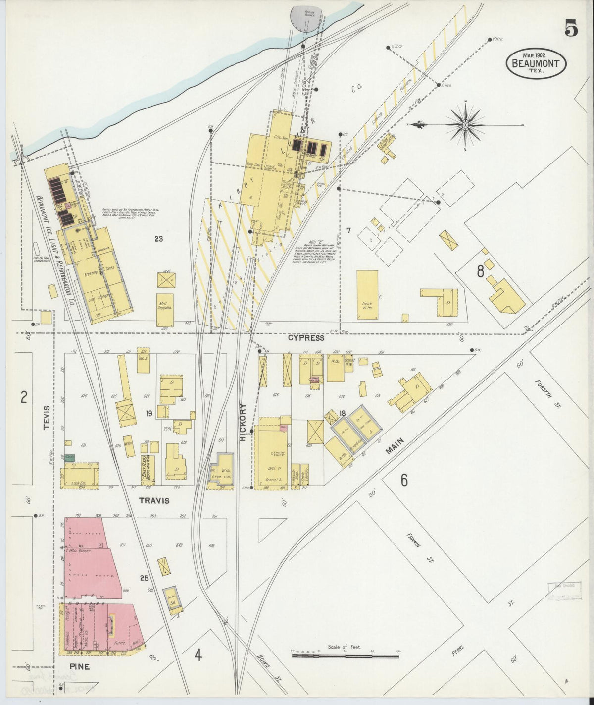 Sanborn Fire Insurance Map from Beaumont, Jefferson County, Texas (1902), Sheet #0005 - Complete Map Set gallery image, historic Sanborn map, vintage wall art, Texas Texas