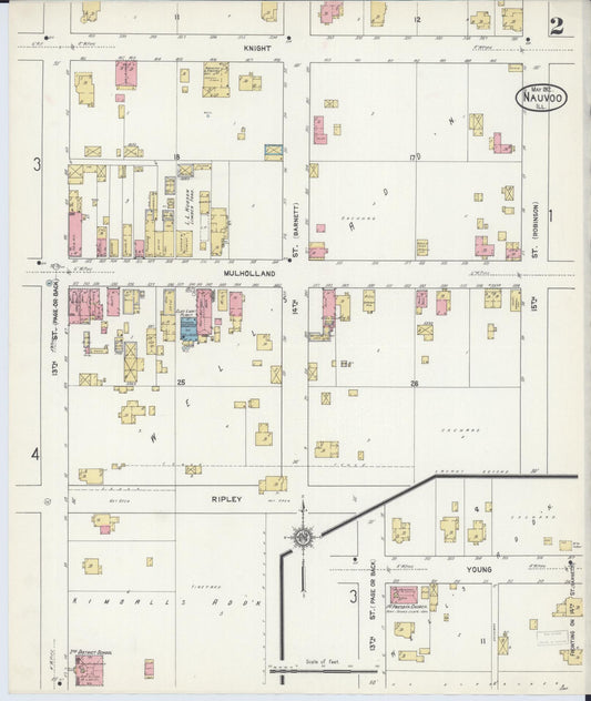 Sanborn Fire Insurance Map from Nauvoo, Hancock County, Illinois (1912), Sheet #0002 - Historic Sanborn Fire Insurance Map Print, vintage old map wall art, antique decor, genealogy gift, Illinois Illinois map