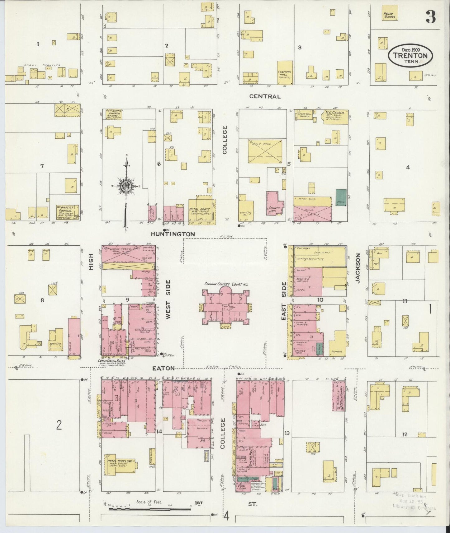 Sanborn Fire Insurance Map from Trenton, Gibson County, Tennessee (1909), Sheet #0003 - Complete Map Set gallery image, historic Sanborn map, vintage wall art, Tennessee Tennessee