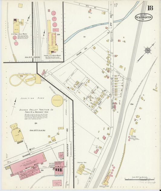 Sanborn Fire Insurance Map from New Brighton, Beaver County, Pennsylvania (1913), Sheet #0018 - Historic Sanborn Fire Insurance Map Print, vintage old map wall art, antique decor, genealogy gift, Pennsylvania Pennsylvania map