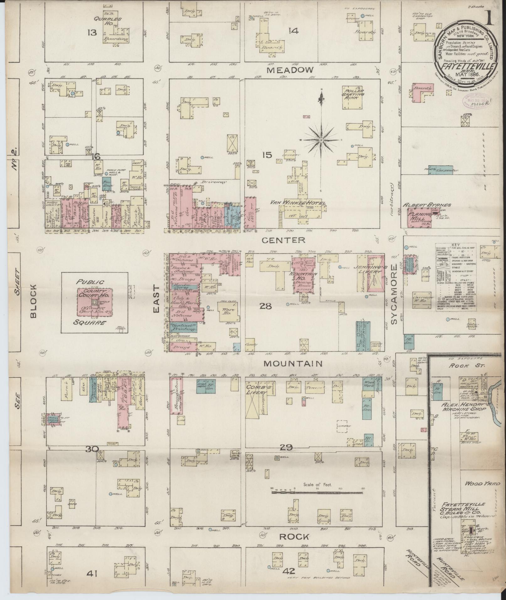 Sanborn Fire Insurance Map from Fayetteville, Washington County, Arkansas (1886), Sheet #0001 - Complete Map Set gallery image, historic Sanborn map, vintage wall art, Arkansas Arkansas