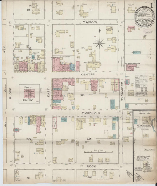 Sanborn Fire Insurance Map from Fayetteville, Washington County, Arkansas (1886), Sheet #0001 - Complete Map Set gallery image, historic Sanborn map, vintage wall art, Arkansas Arkansas