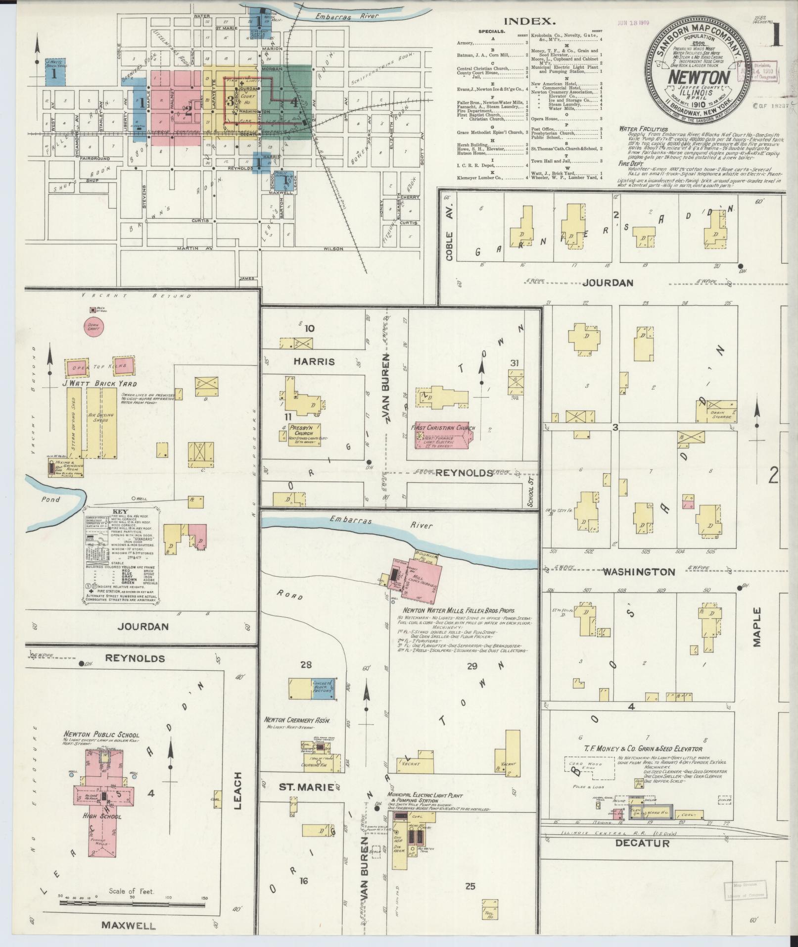 Sanborn Fire Insurance Map from Newton, Jasper County, Illinois (1910), Sheet #0001 - Historic Sanborn Fire Insurance Map Print, vintage old map wall art, antique decor, genealogy gift, Illinois Illinois map