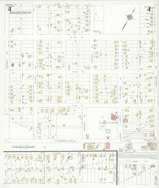 Sanborn Fire Insurance Map from Lebanon, Laclede County, Missouri (1932), Sheet #0004 - Historic Sanborn Fire Insurance Map Print, vintage old map wall art, antique decor, genealogy gift, Missouri Missouri map