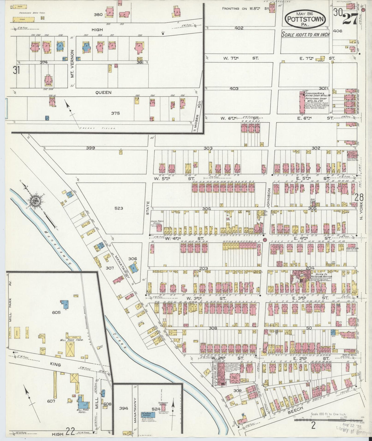 Sanborn Fire Insurance Map from Pottstown, Montgomery County, Pennsylvania (1916), Sheet #0027 - Complete Map Set gallery image, historic Sanborn map, vintage wall art, Pennsylvania Pennsylvania