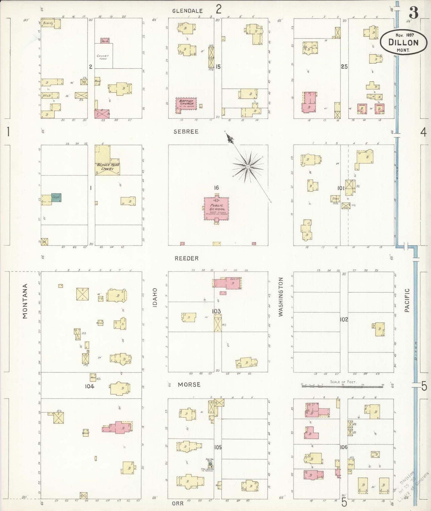 Sanborn Fire Insurance Map from Dillon, Beaverhead County, Montana (1897), Sheet #0003 - Complete Map Set gallery image, historic Sanborn map, vintage wall art, Montana Montana
