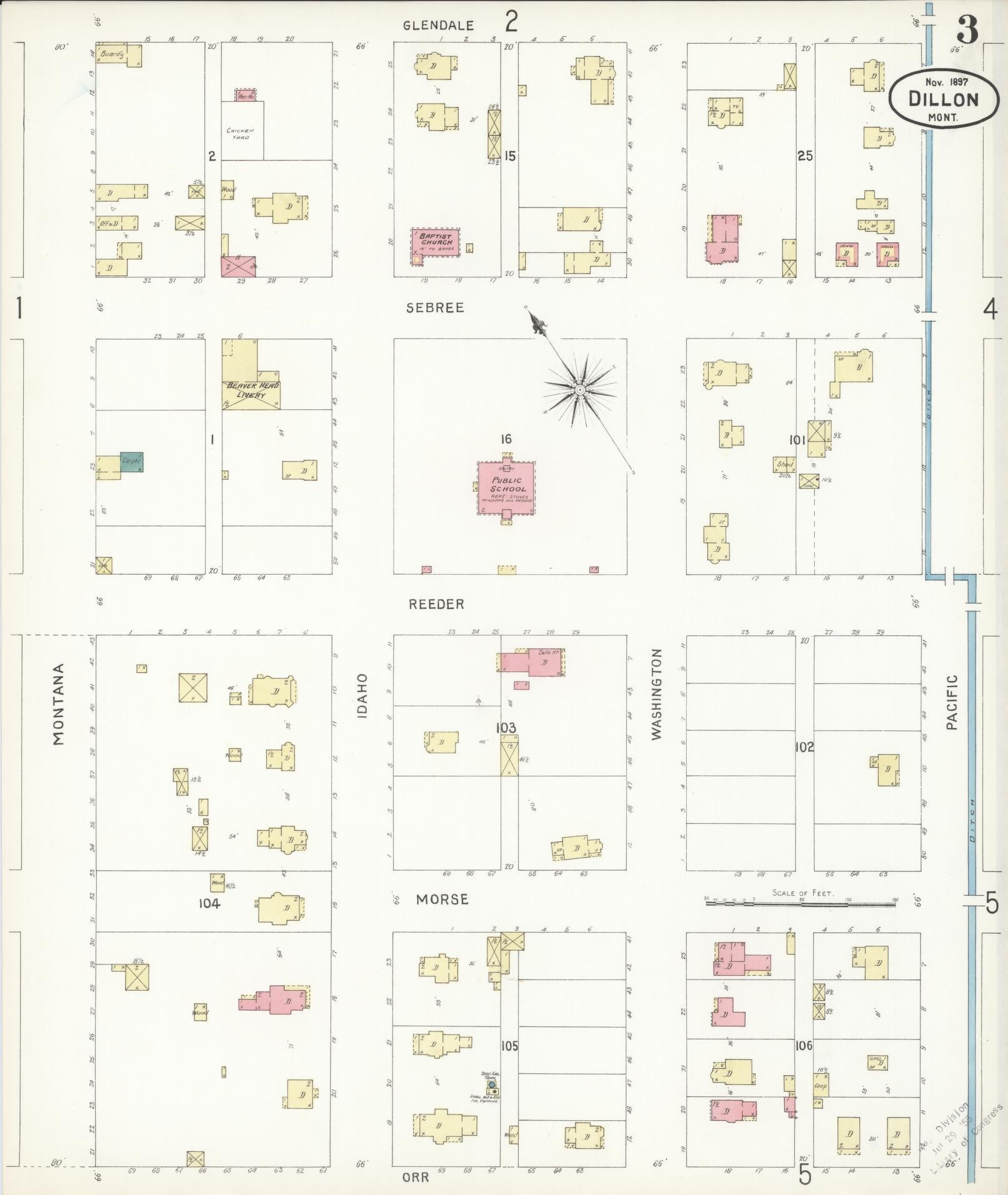 Sanborn Fire Insurance Map from Dillon, Beaverhead County, Montana (1897), Sheet #0003 - Complete Map Set gallery image, historic Sanborn map, vintage wall art, Montana Montana