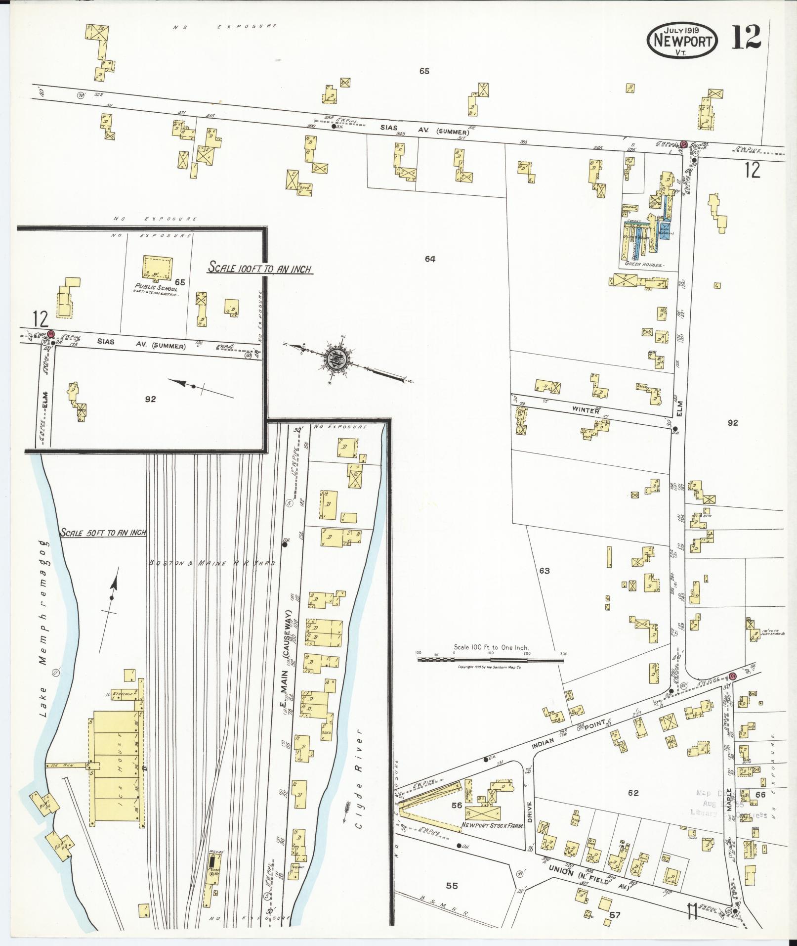 Sanborn Fire Insurance Map from Newport, Orleans County, Vermont (1919), Sheet #0012 - Historic Sanborn Fire Insurance Map Print, vintage old map wall art, antique decor, genealogy gift, Vermont Vermont map