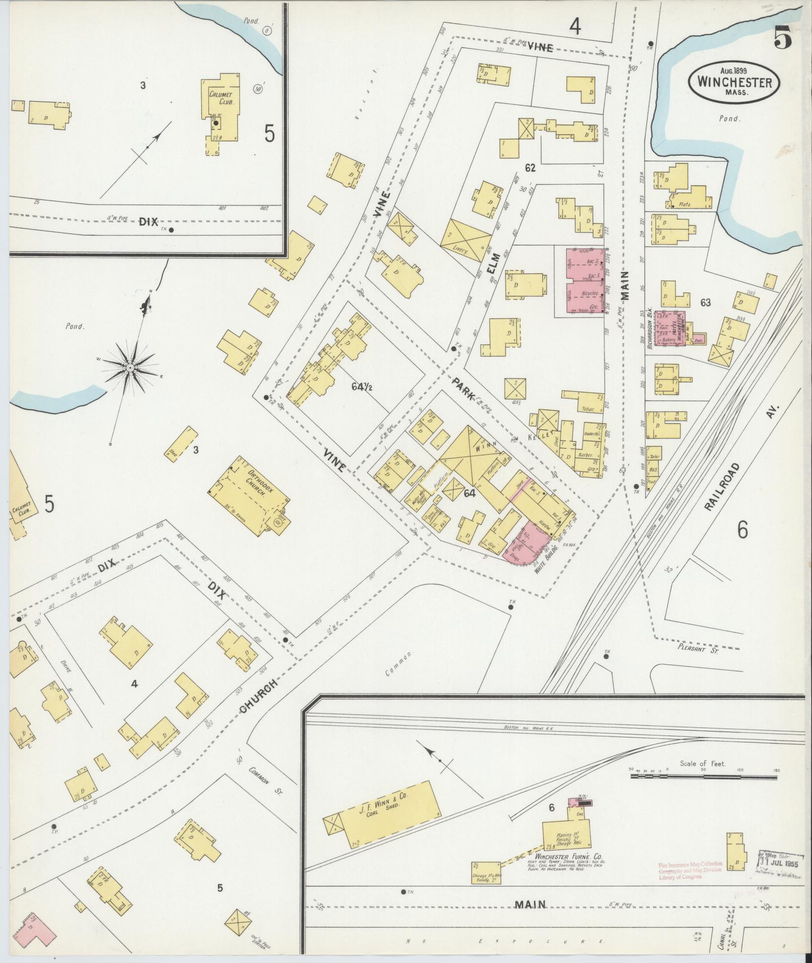Sanborn Fire Insurance Map from Winchester, Middlesex County, Massachusetts (1899), Sheet #0005 - Historic Sanborn Fire Insurance Map Print, vintage old map wall art, antique decor, genealogy gift, Massachusetts Massachusetts map