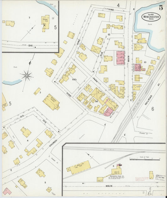 Sanborn Fire Insurance Map from Winchester, Middlesex County, Massachusetts (1899), Sheet #0005 - Historic Sanborn Fire Insurance Map Print, vintage old map wall art, antique decor, genealogy gift, Massachusetts Massachusetts map