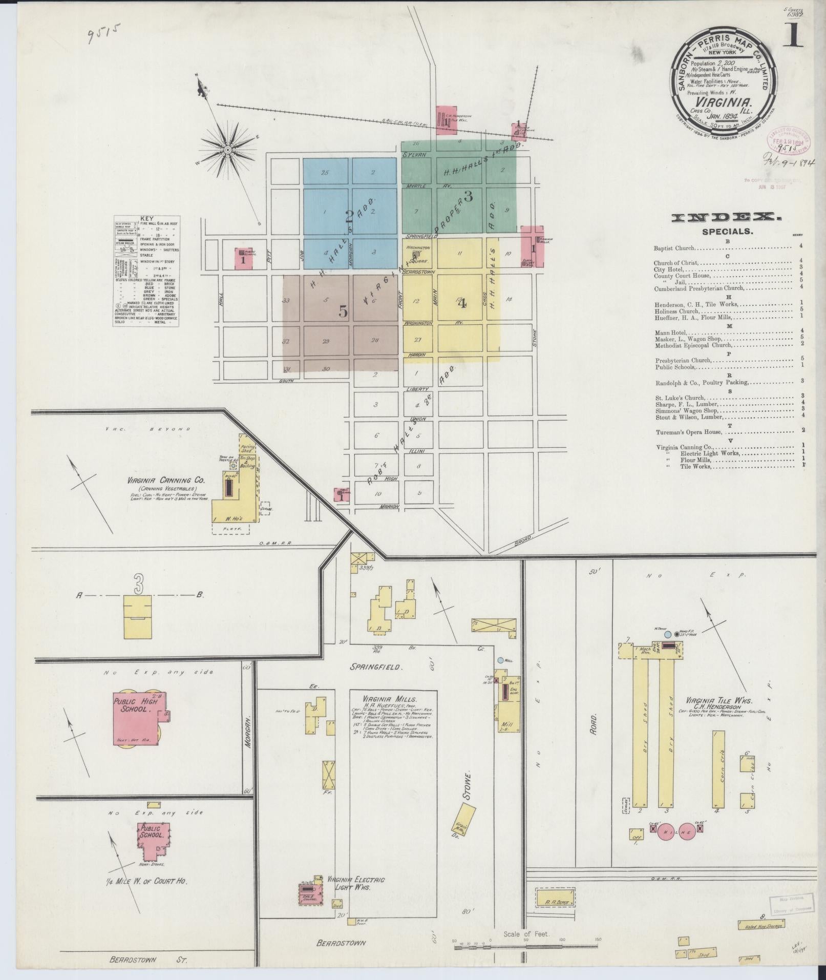 Sanborn Fire Insurance Map from Virginia, Cass County, Illinois (1894), Sheet #0001 - Complete Map Set gallery image, historic Sanborn map, vintage wall art, Illinois Illinois