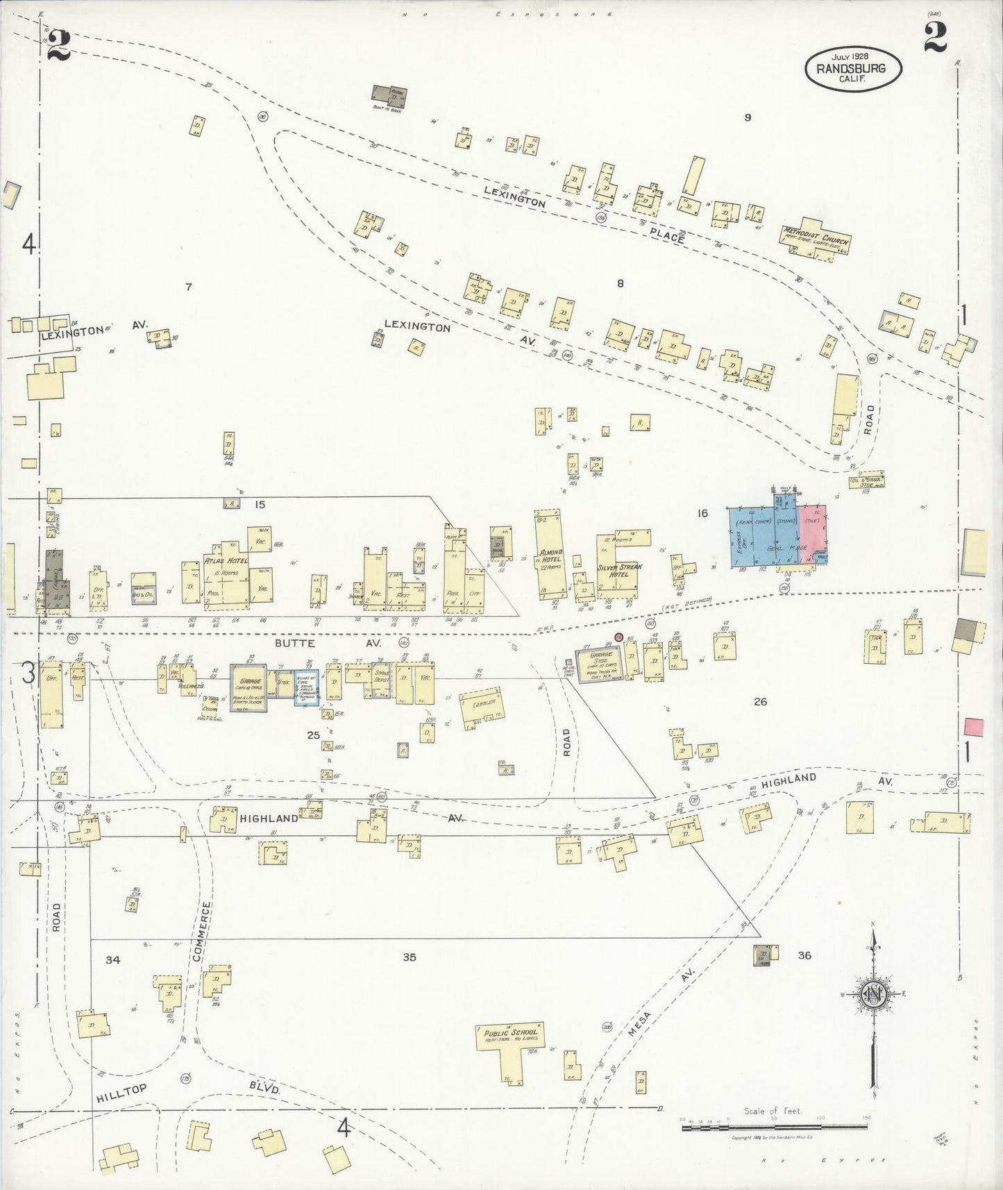 Sanborn Fire Insurance Map from Randsburg, Kern County, California (1928), Sheet #0002 - Complete Map Set gallery image, historic Sanborn map, vintage wall art, California California