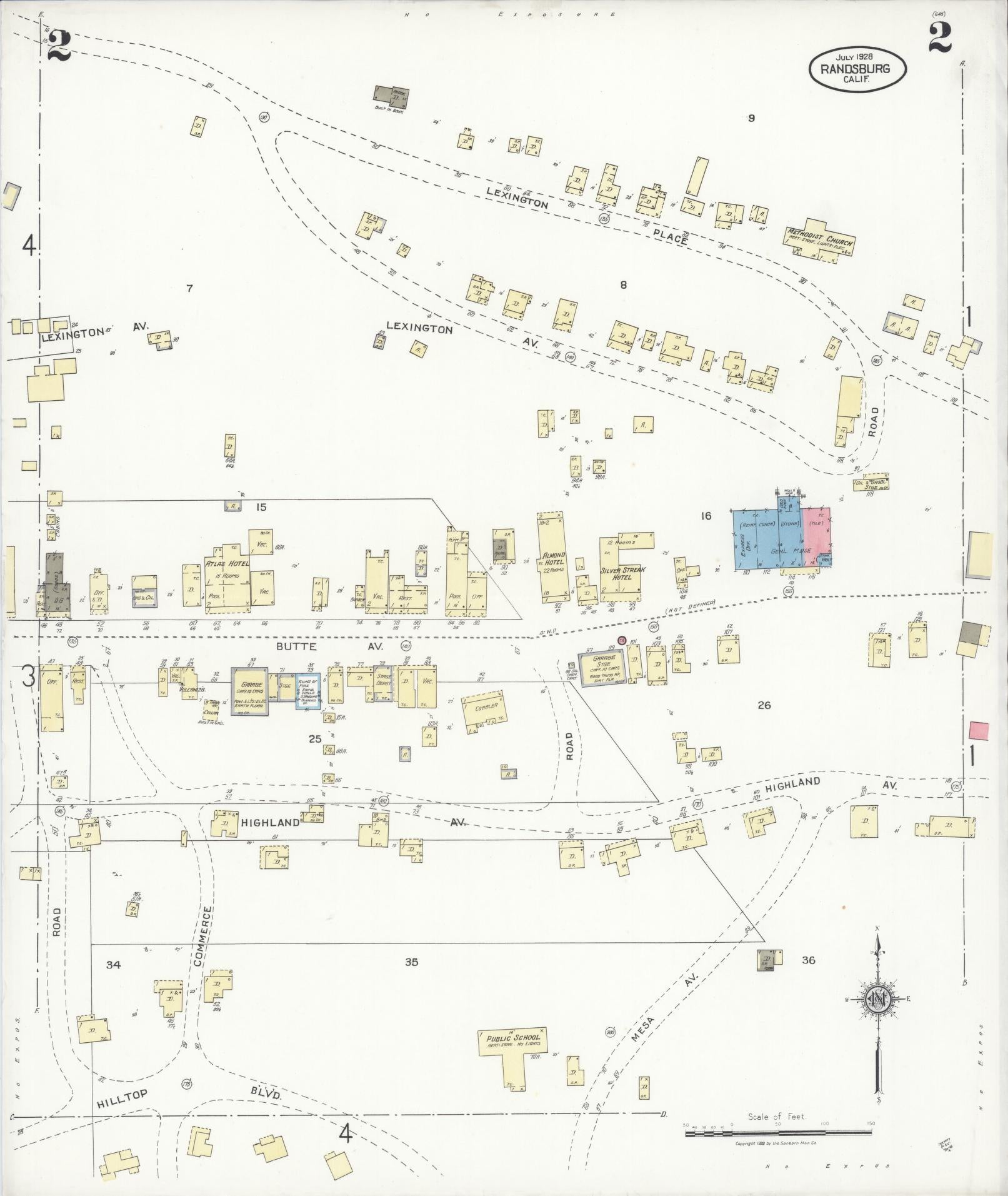 Sanborn Fire Insurance Map from Randsburg, Kern County, California (1928), Sheet #0002 - Complete Map Set gallery image, historic Sanborn map, vintage wall art, California California