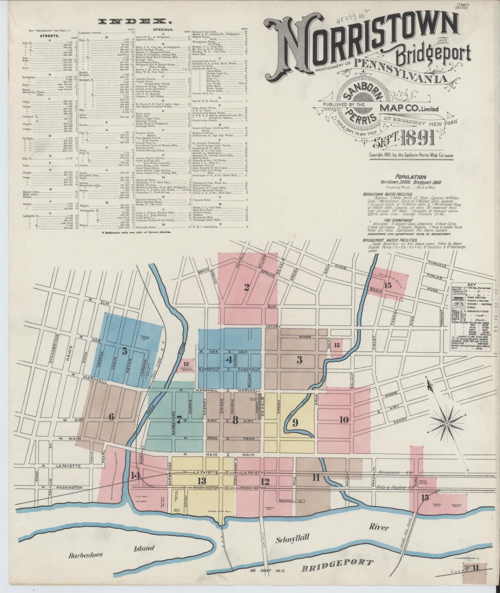 Sanborn Fire Insurance Map from Norristown, Montgomery County, Pennsylvania (1891), Sheet #0001 - Complete Map Set gallery image, historic Sanborn map, vintage wall art, Pennsylvania Pennsylvania