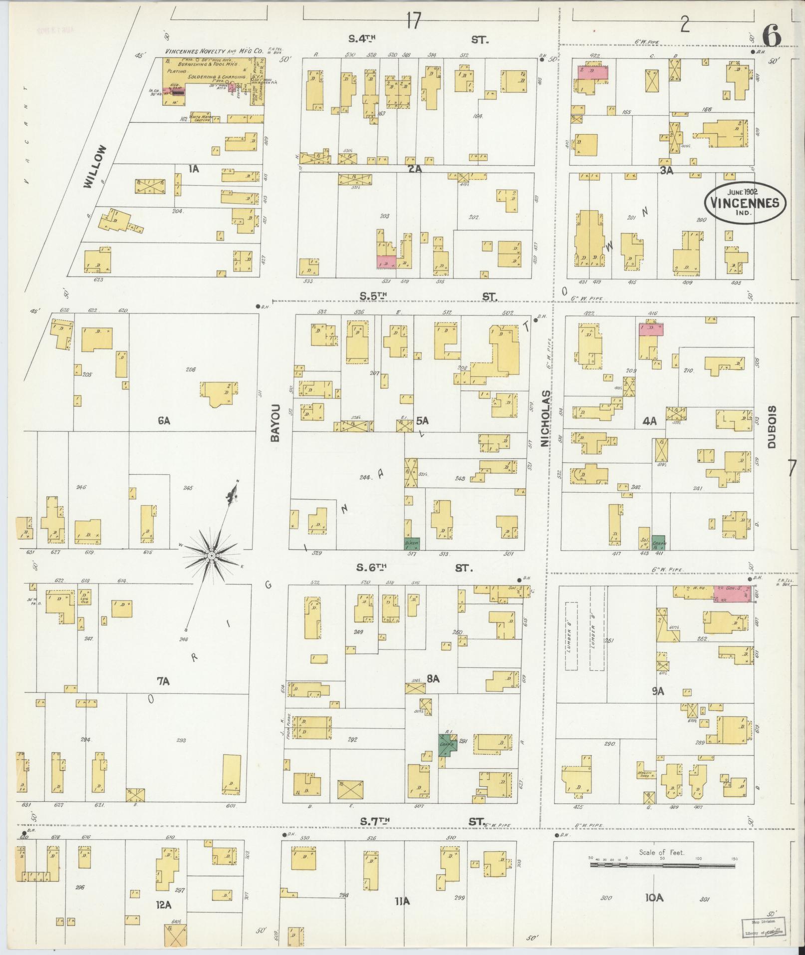 Sanborn Fire Insurance Map from Vincennes, Knox County, Indiana (1902), Sheet #0006 - Complete Map Set gallery image, historic Sanborn map, vintage wall art, Indiana Indiana