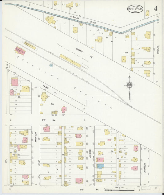 Sanborn Fire Insurance Map from Monte Vista, Rio Grande County, Colorado (1912), Sheet #0004 - Historic Sanborn Fire Insurance Map Print, vintage old map wall art, antique decor, genealogy gift, Colorado Colorado map