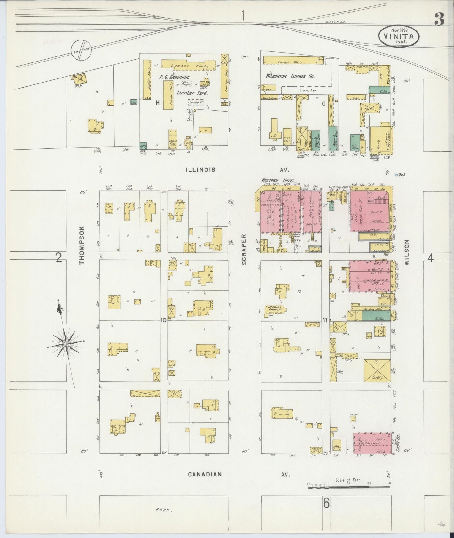 Sanborn Fire Insurance Map from Vinita, Craig County, Oklahoma (1898), Sheet #0003 - Historic Sanborn Fire Insurance Map Print, vintage old map wall art, antique decor, genealogy gift, Oklahoma Oklahoma map
