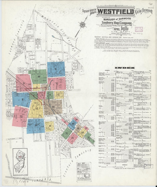 Sanborn Fire Insurance Map from Westfield, Union County, New Jersey. (1916) – Historic Sanborn Fire Insurance Map Print