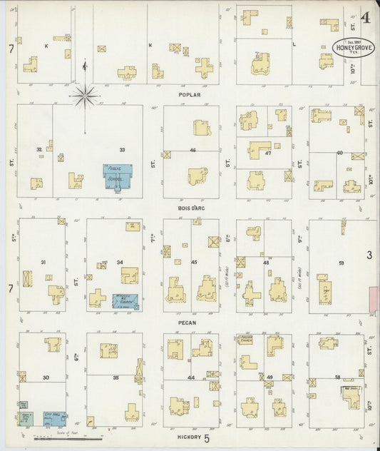 Sanborn Fire Insurance Map from Honey Grove, Fannin County, Texas (1897), Sheet #0004 - Historic Sanborn Fire Insurance Map Print, vintage old map wall art, antique decor, genealogy gift, Texas Texas map