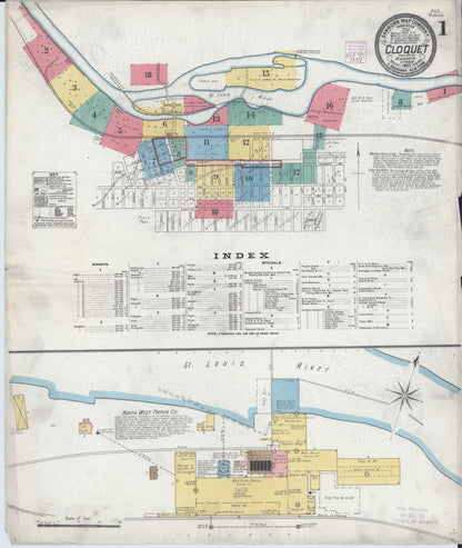 Sanborn Fire Insurance Map from Cloquet, Carlton County, Minnesota (1905), Sheet #0001 - Historic Sanborn Fire Insurance Map Print, vintage old map wall art, antique decor, genealogy gift, Minnesota Minnesota map
