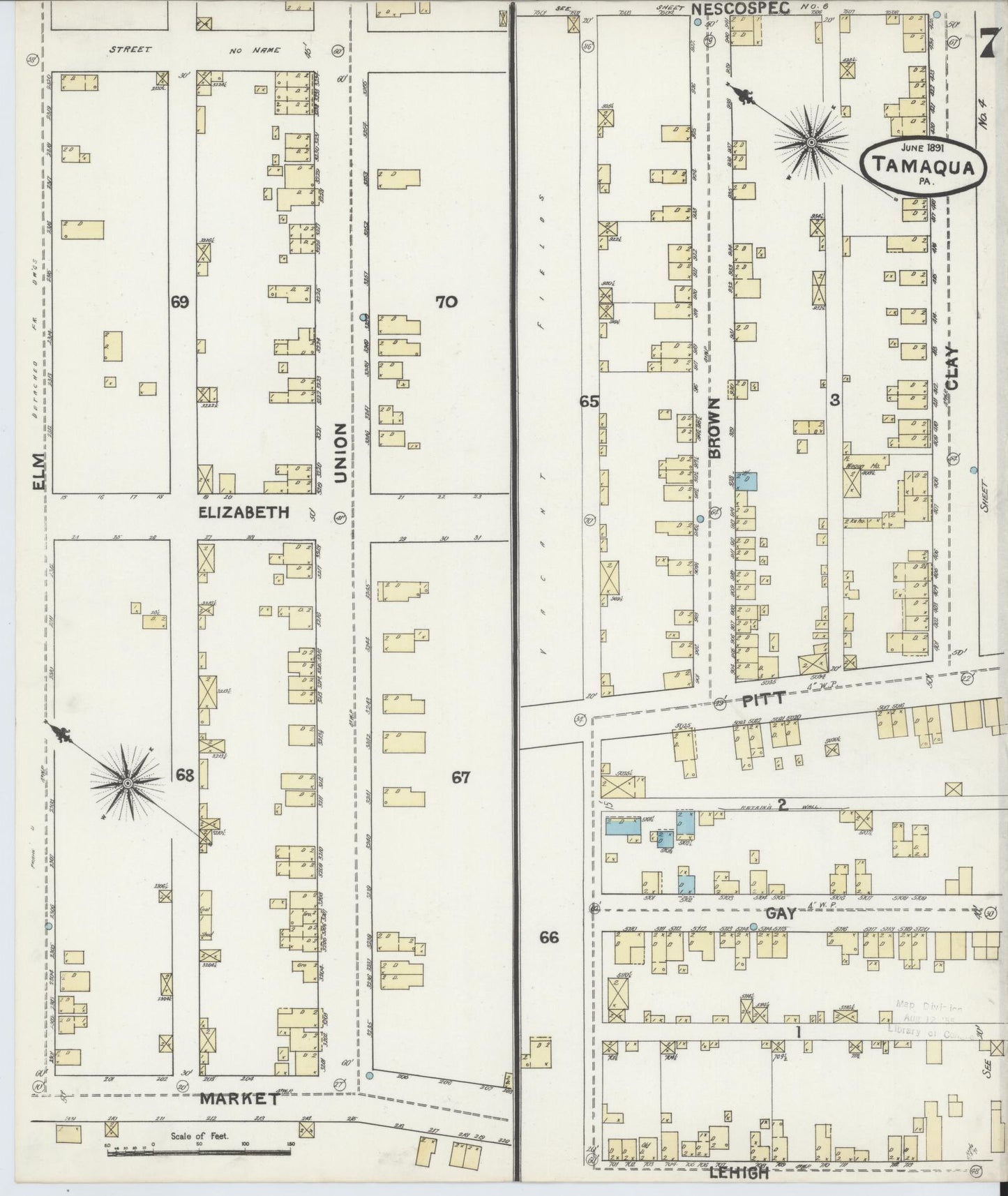 Sanborn Fire Insurance Map from Tamaqua, Schuylkill County, Pennsylvania (1891), Sheet #0007 - Complete Map Set gallery image, historic Sanborn map, vintage wall art, Pennsylvania Pennsylvania