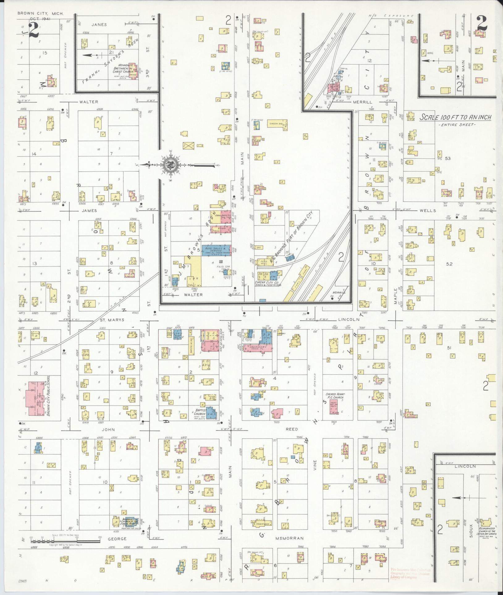 Sanborn Fire Insurance Map from Brown City, Sanilac County, Michigan (1941), Sheet #0002 - Complete Map Set gallery image, historic Sanborn map, vintage wall art, Michigan Michigan