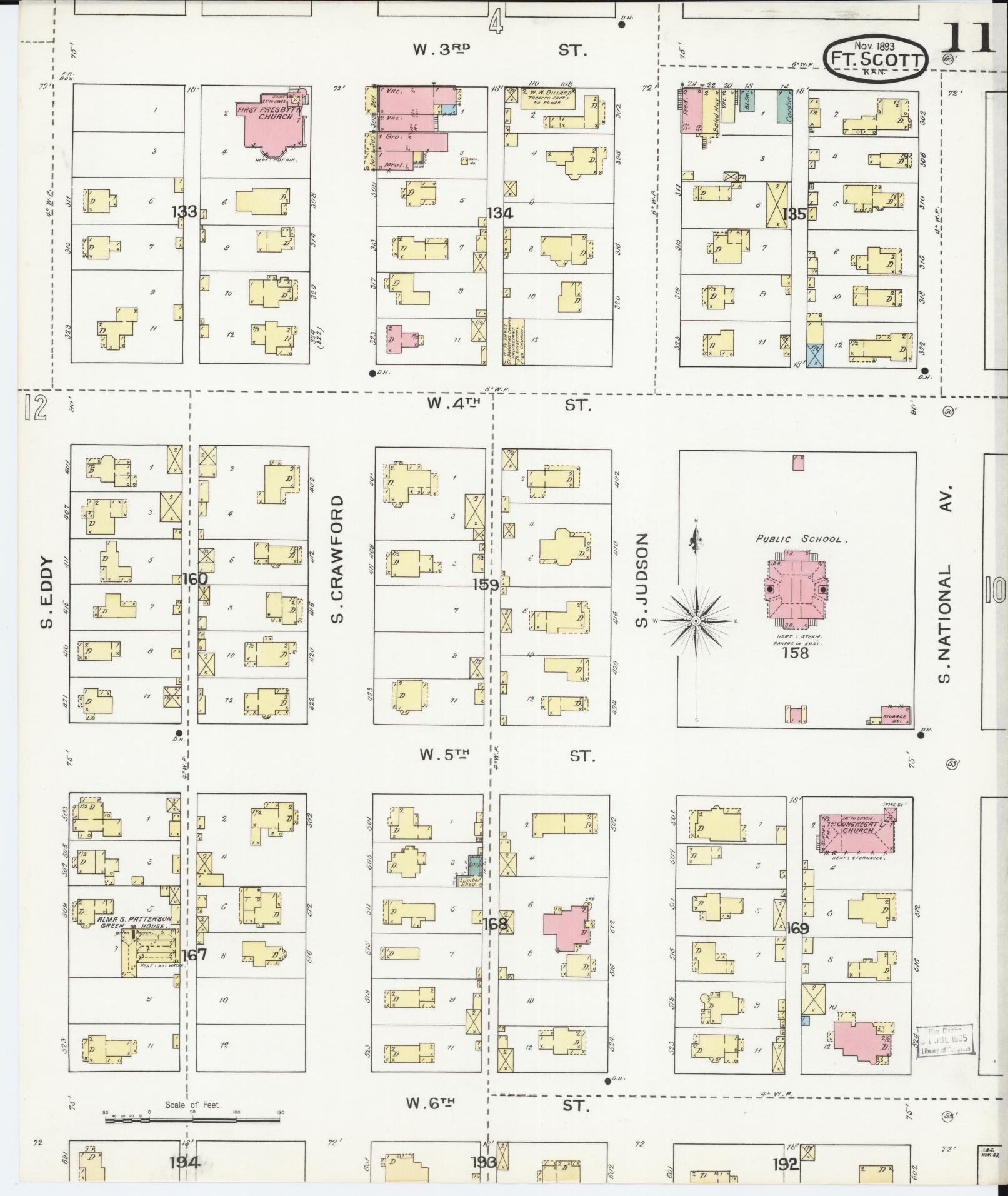 Sanborn Fire Insurance Map from Fort Scott, Bourbon County, Kansas (1893), Sheet #0011 - Historic Sanborn Fire Insurance Map Print, vintage old map wall art, antique decor, genealogy gift, Kansas Kansas map