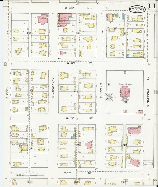 Sanborn Fire Insurance Map from Fort Scott, Bourbon County, Kansas (1893), Sheet #0011 - Historic Sanborn Fire Insurance Map Print, vintage old map wall art, antique decor, genealogy gift, Kansas Kansas map