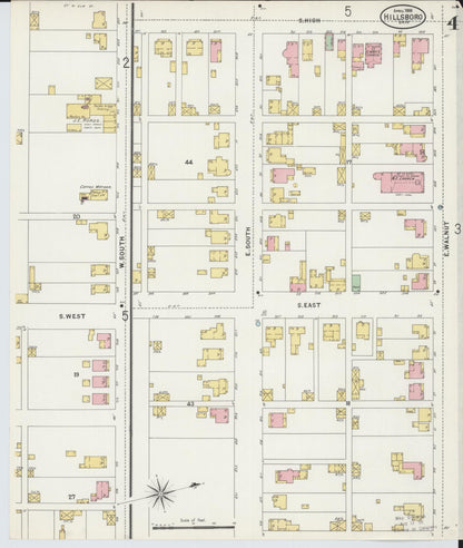 Sanborn Fire Insurance Map from Hillsboro, Highland County, Ohio (1898), Sheet #0004 - Historic Sanborn Fire Insurance Map Print, vintage old map wall art, antique decor, genealogy gift, Ohio Ohio map